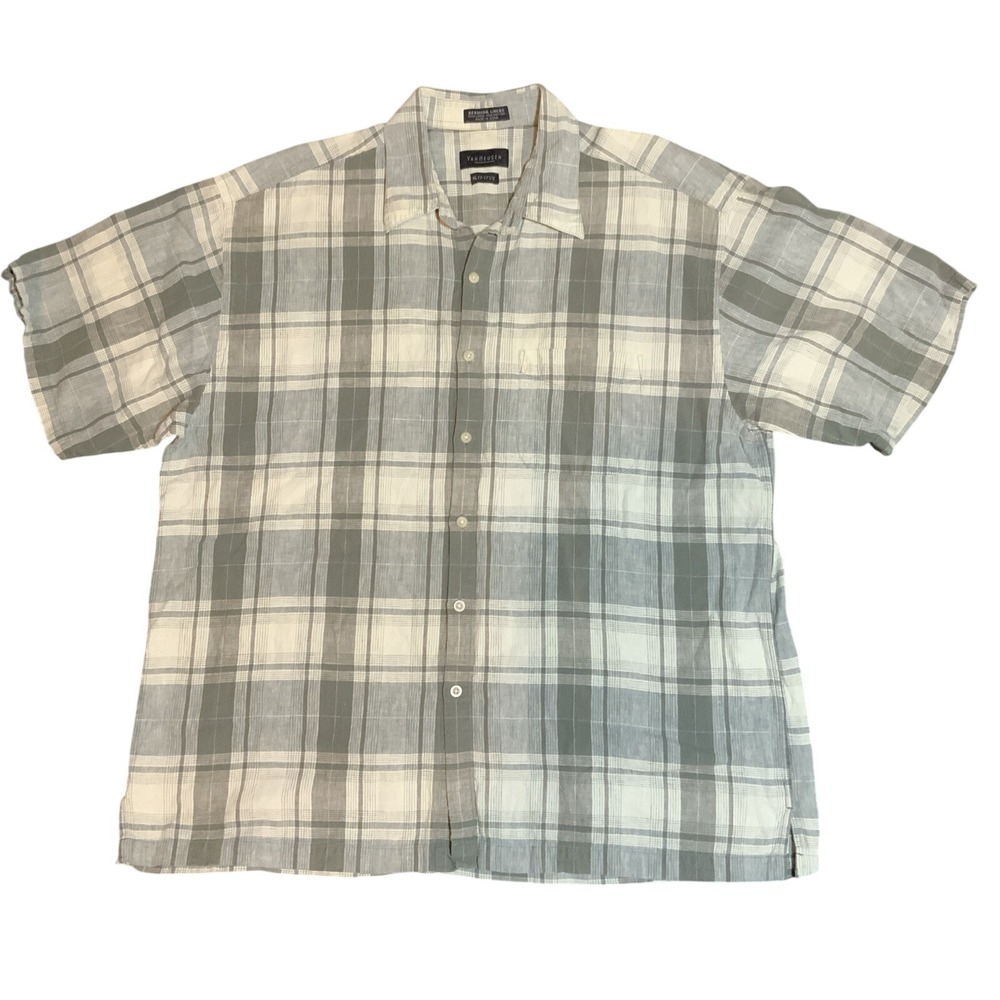 Van Heusen Bermuda Linens‎ Plaid Linen Cotton Grey XL 17-17.5